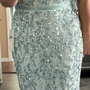 Mac Duggal Mint Sequin & Bead Embellished Midi Dress